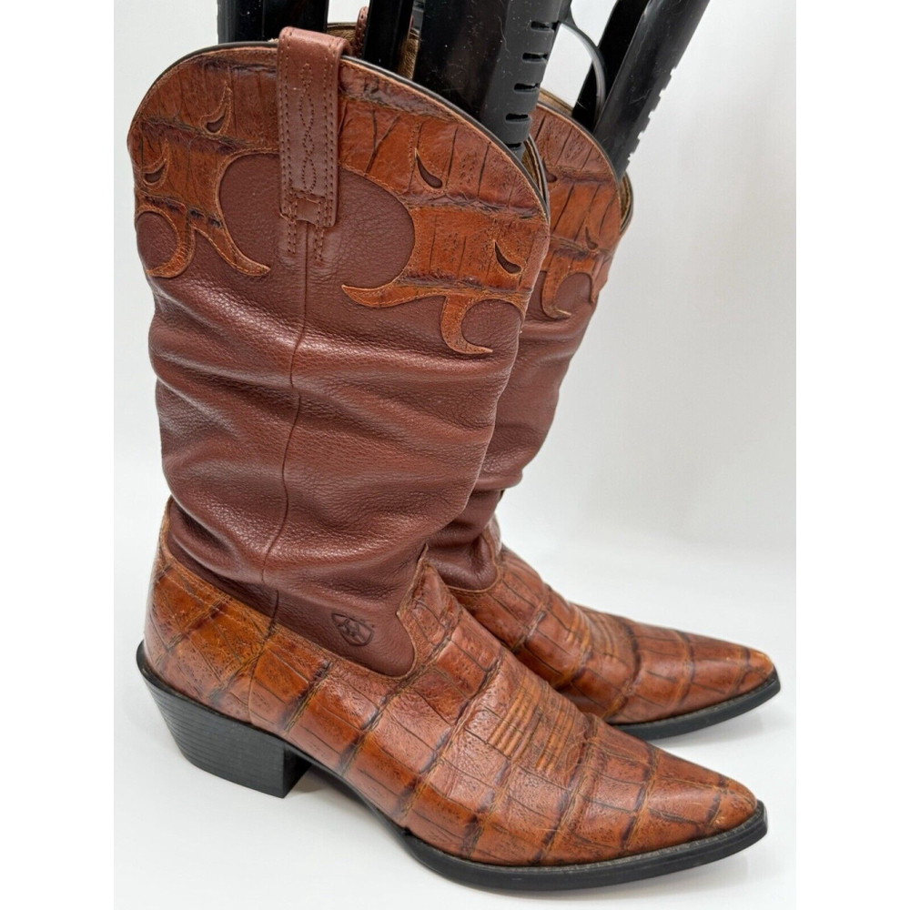 ARIAT 13898 Women's Alligator Print Slouch Brown Pointed Western Boots Size 10B